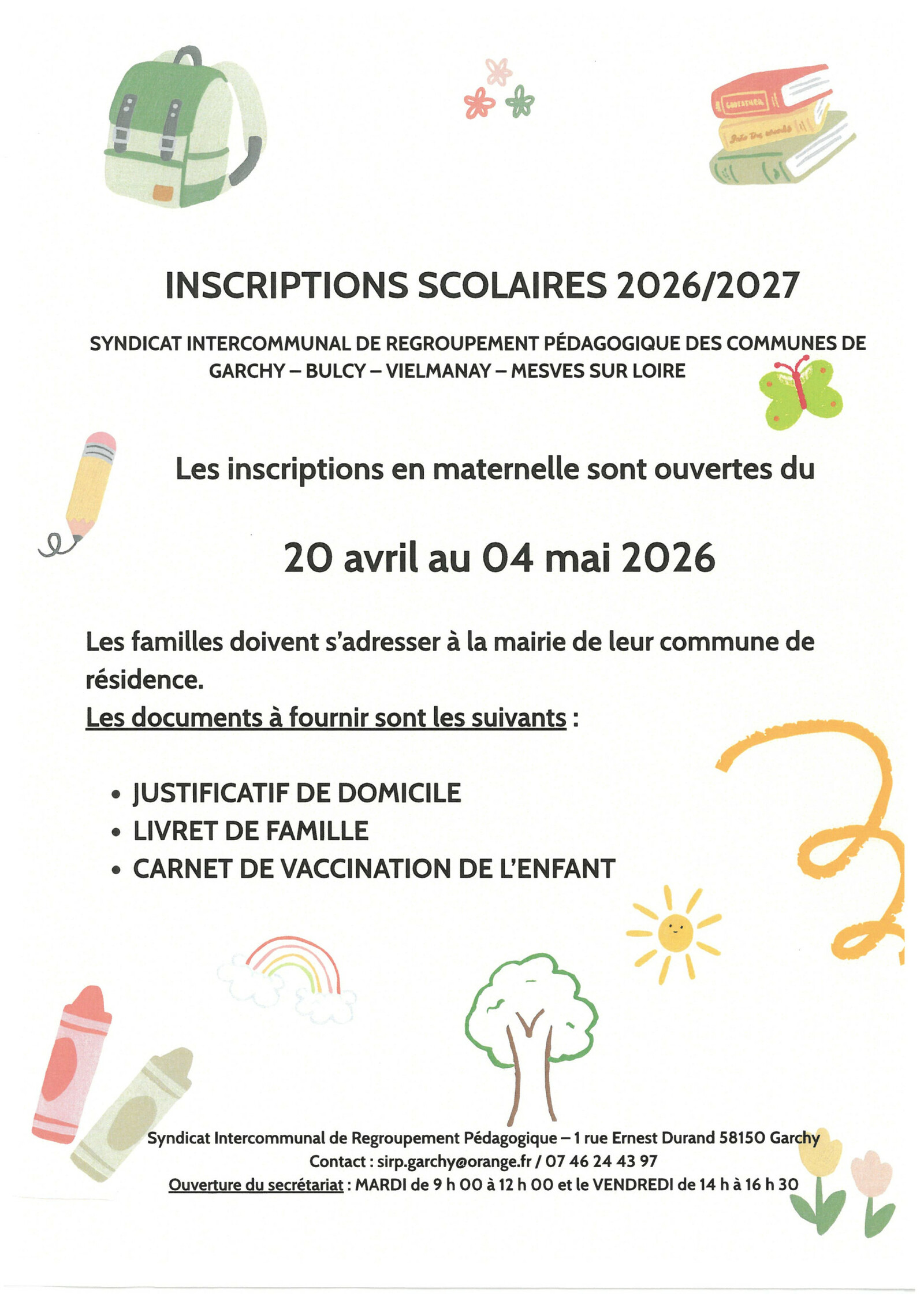 Inscriptions scolaires 2026-2027